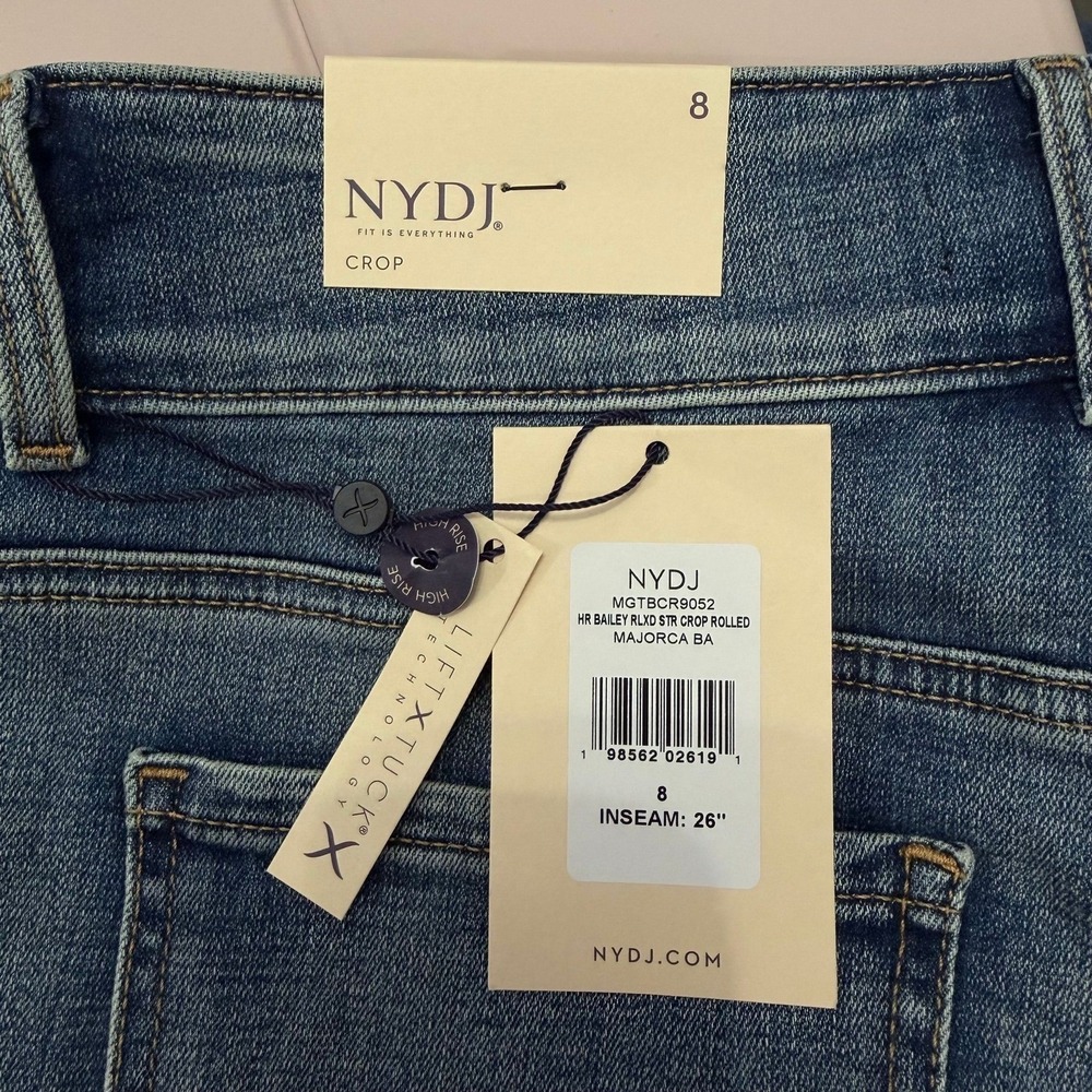 NWT NYDJ Bailey Relaxed Straight Crop Jeans Womens 8 Blue Majorca High Rise